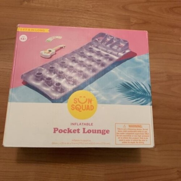 Sun Squad Inflatable Pocket Pool Lounge Built in Pillow & Cup Holders - Picture 2 of 9